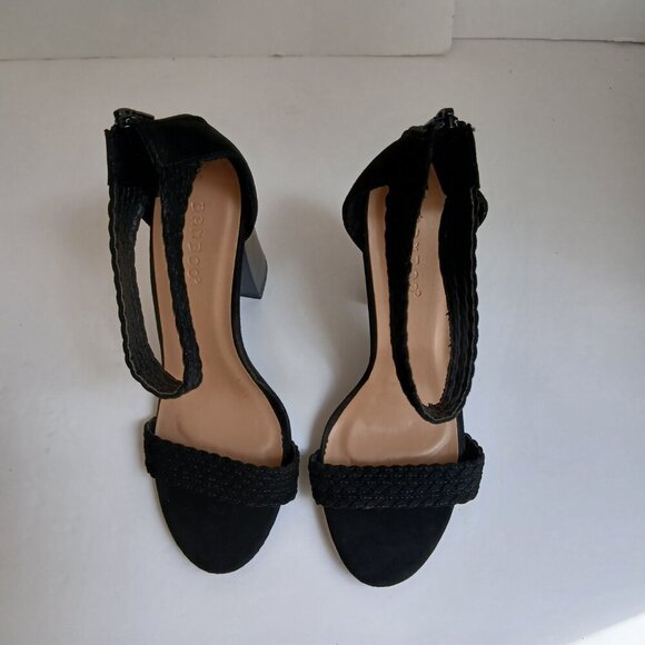 Bamboo 'Faith' Black Suede Crochet Ankle Strap 4"Block Heel Sandals NWOB Sz 7.5 - Picture 9 of 14
